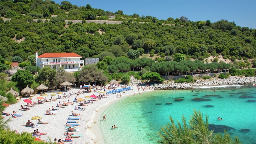 Orilla de Dubinica con olas suaves en Grad Stari Grad
