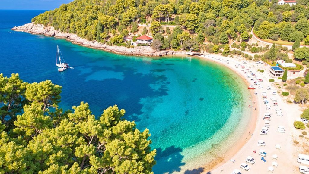 Detalle del agua en Gradska plaža Banje, Croacia, Korčula