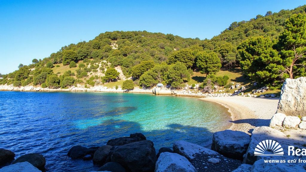 Orilla de Grandovac con olas suaves en Grad Vis