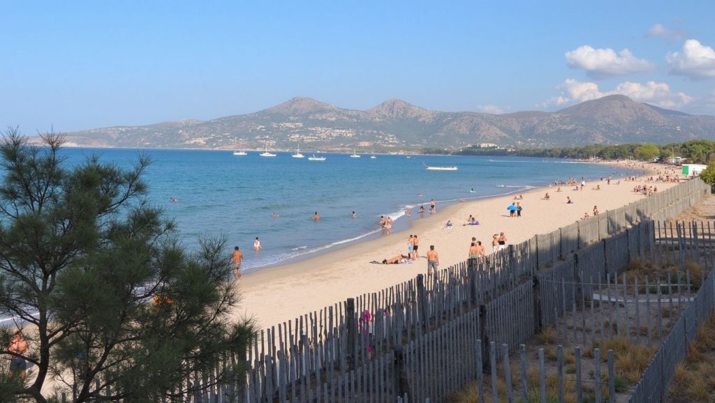 Detalle de arena y agua en Guarded beach, Cap Corse