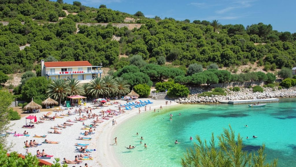 Panorámica de Igrane con cielo despejado, Croacia