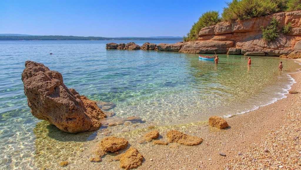 Panorámica completa de Izbitac, playa de Croacia