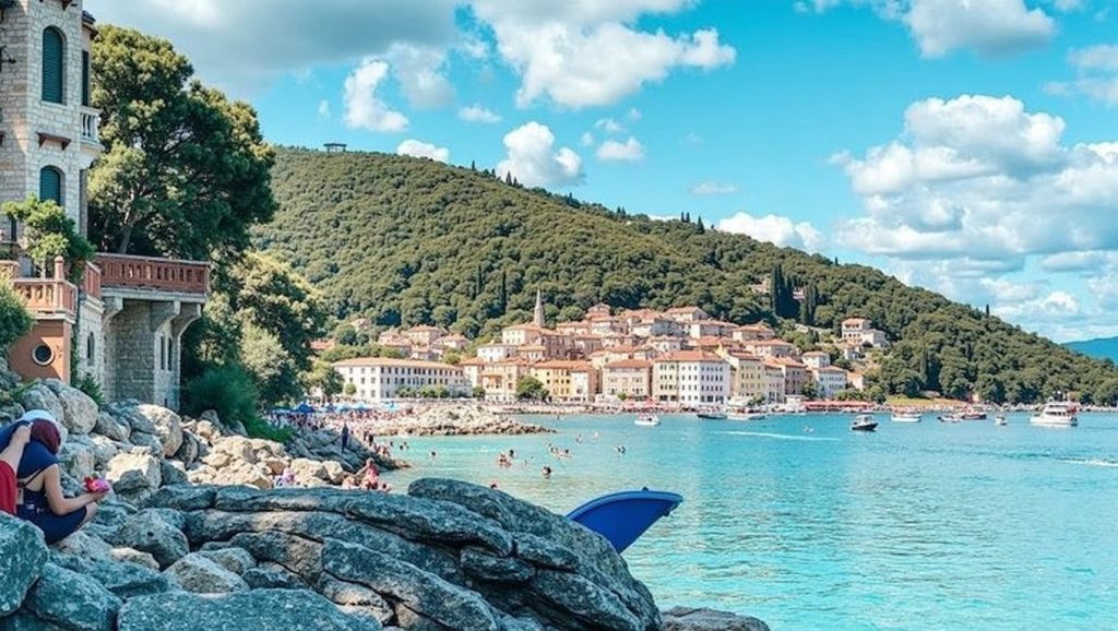 Oleaje en la orilla de Klanac beach, costa de Croacia