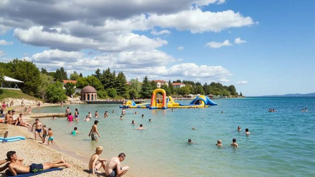 Orilla de Kolovar con olas suaves en Zadar