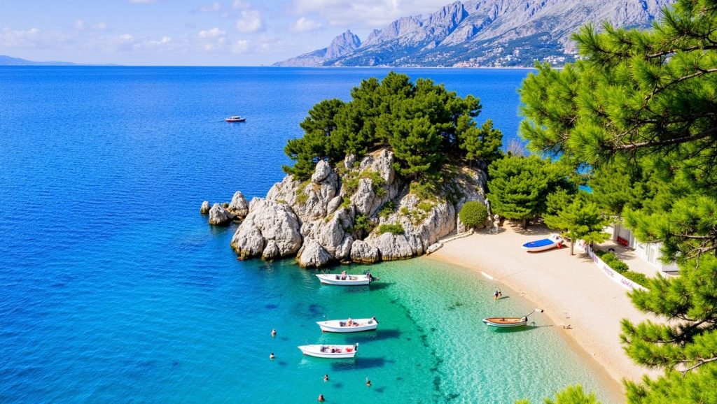 Arena y mar en Konjsko, Croacia, Croacia