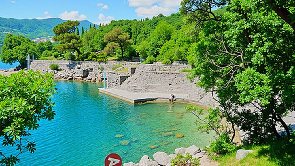 Panorámica de Kostanj con cielo despejado, Croacia