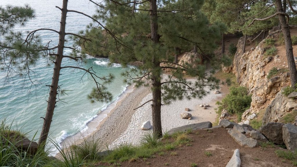 Orilla de Kumbor Beach con olas suaves en Herceg Novi