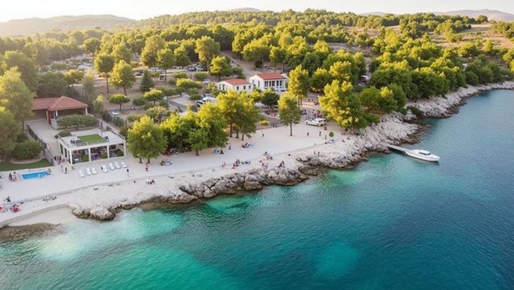 Detalle de arena y agua en Labadusa, Croacia