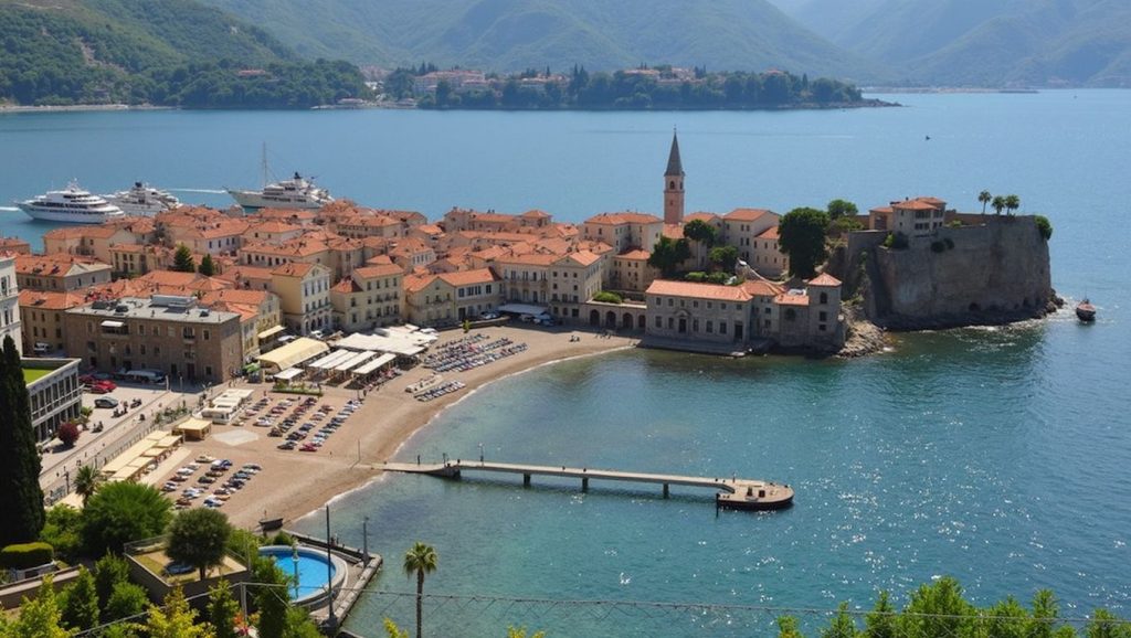 Vista amplia de Ljuta Beach en Kotor, Montenegro