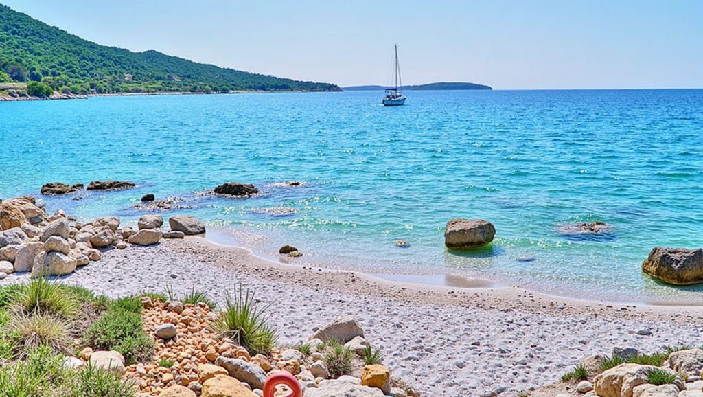 Detalle de arena y agua en Lučica, Croacia