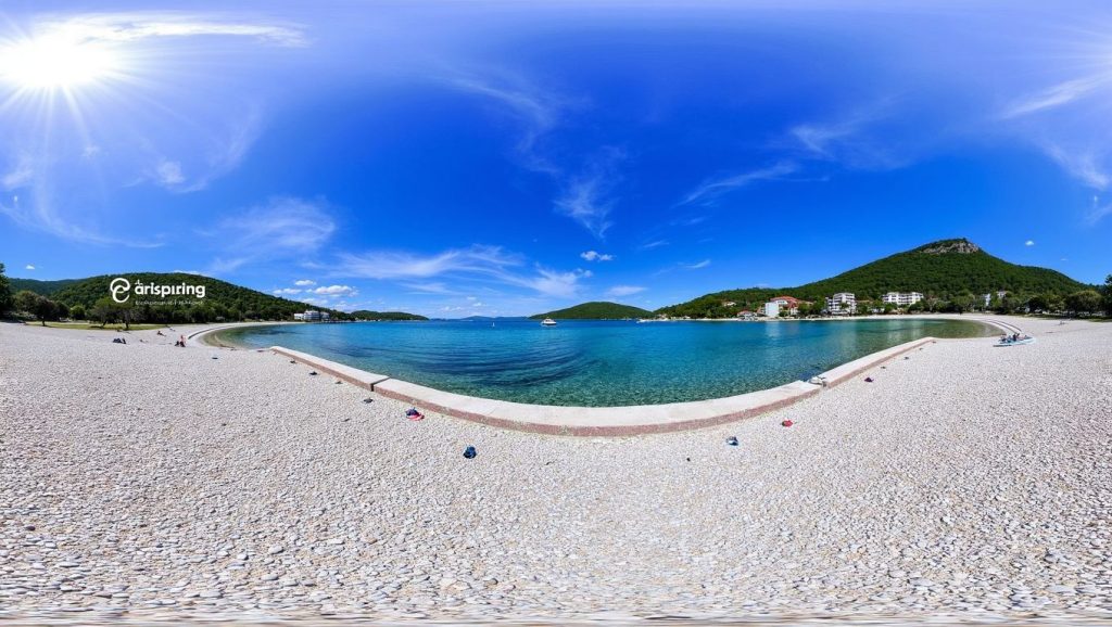 Panorámica de Luka Dubrava beach con cielo despejado, Croacia