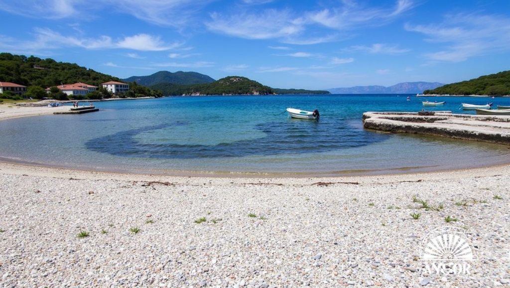 Línea de costa en Luka Dubrava beach, Croacia
