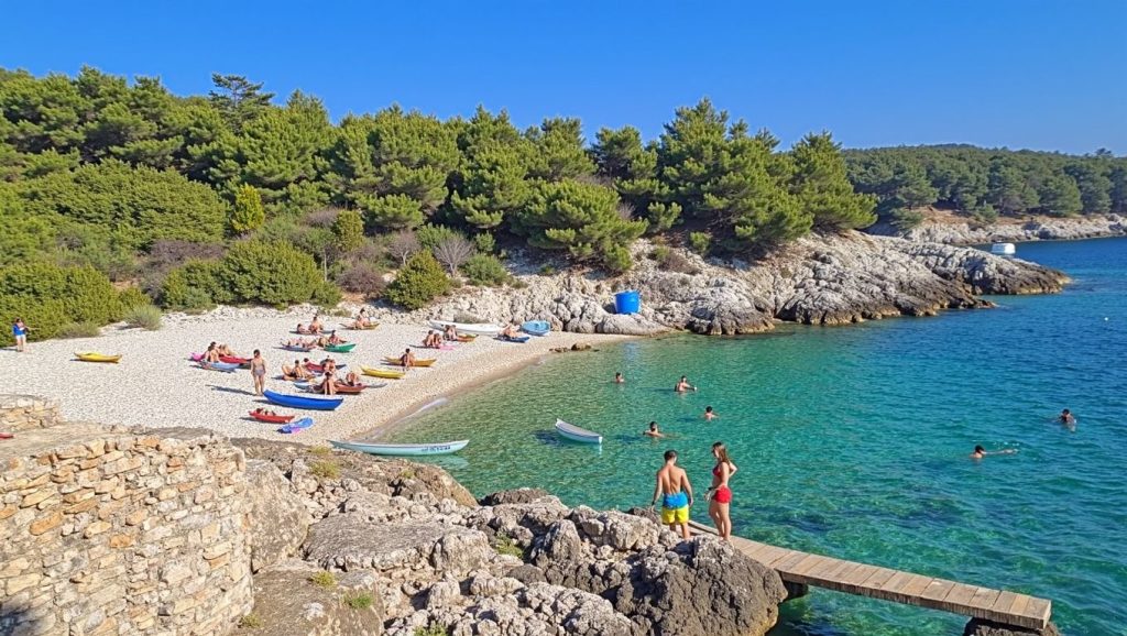 Orilla de Mala Borča con olas suaves en Grad Hvar