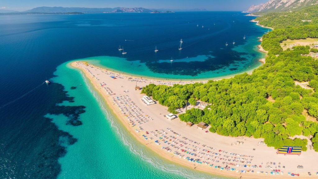 Panorámica completa de Mali Rat, playa de Općina Bol
