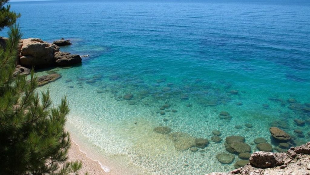 Panorámica completa de Mali zagradac, playa de Općina Nerežišća