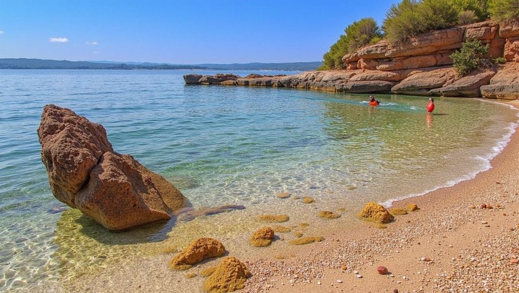 Orilla de Malo Grebišće con olas suaves en Croacia