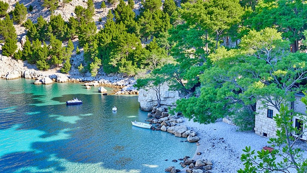 Orilla tranquila de Malo Zaraće, playa de Croacia