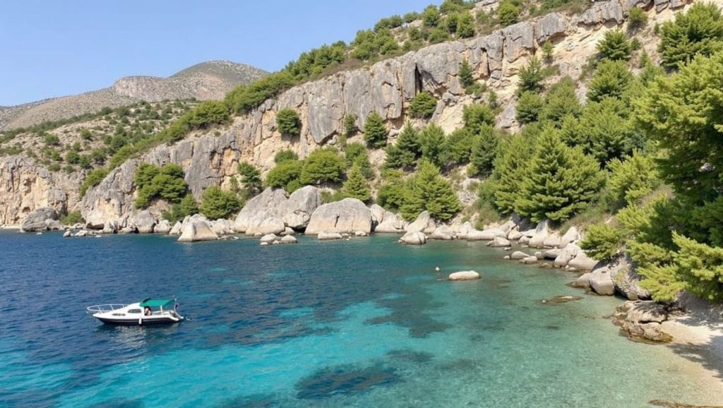 Amplio horizonte marino en Malo Zaraće, Croacia