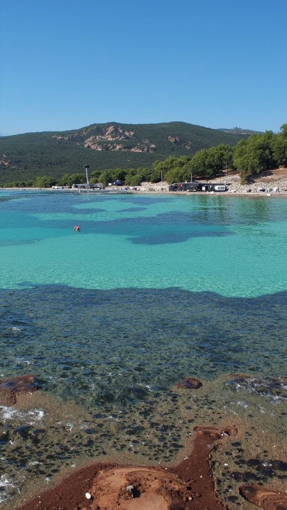 Arena y orilla en Marine de Pietracorbara, Cap Corse, Córcega