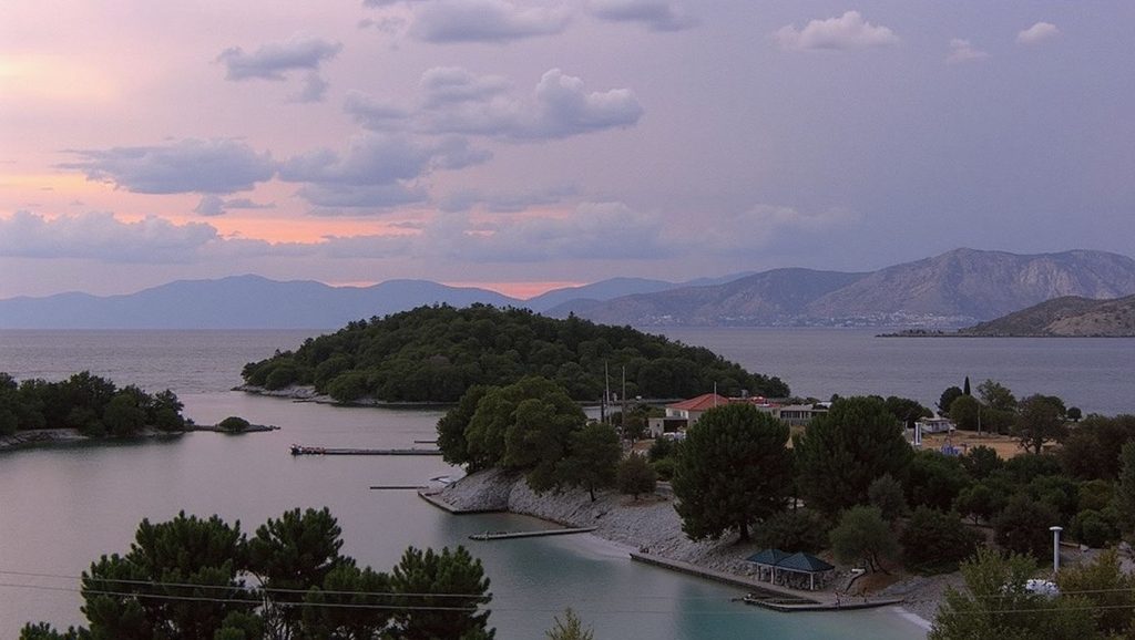 Vista general de Mateus beach, Himara