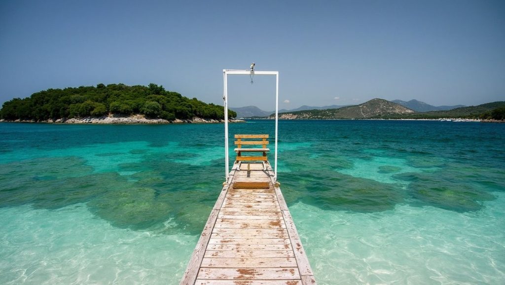 Agua y arena en Mateus beach, Himara