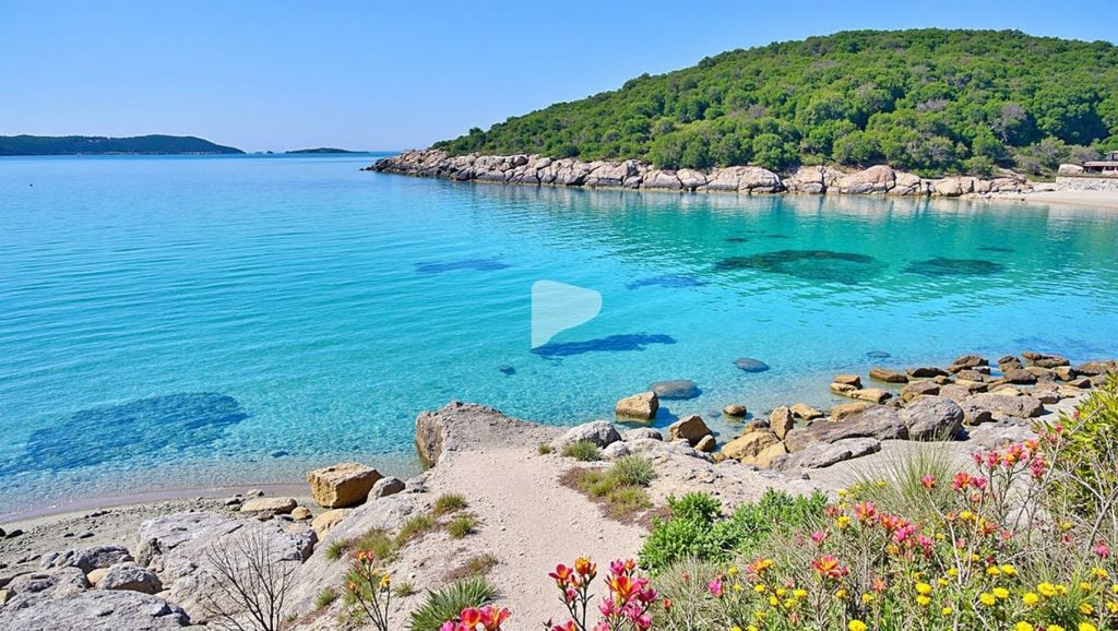 Orilla de Milna con olas suaves en Croacia