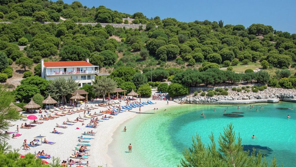 Oleaje en la orilla de Mlaska Beach, costa de Općina Sućuraj
