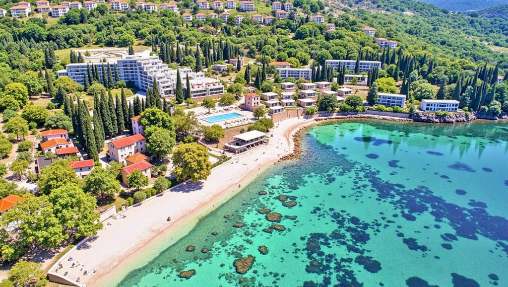 Oleaje en la orilla de Mlini Beach, costa de Grad Hvar