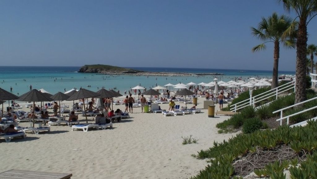 Vista amplia de Mouttes Beach en ?, Chipre
