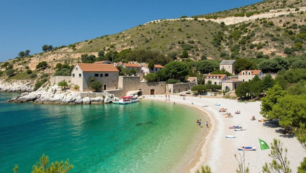 Arena y orilla en Mramorna, Croacia, Croacia