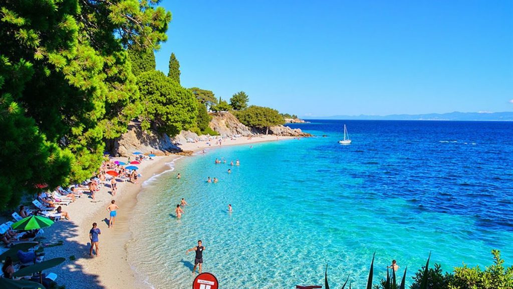Orilla de Murvica con olas suaves en Croacia