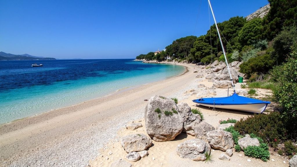 Panorámica completa de Murvica, playa de Croacia