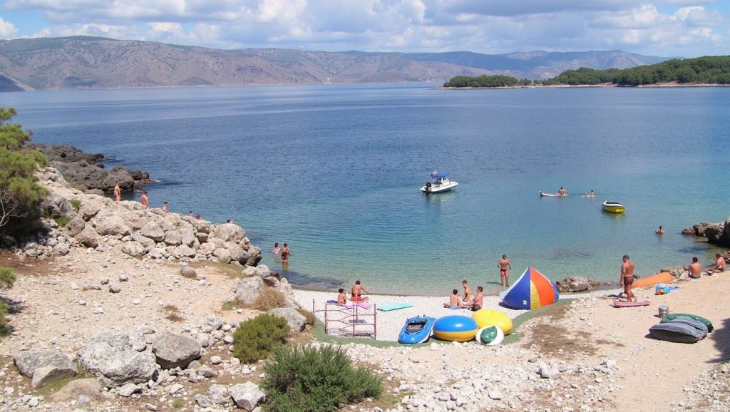 Playa Nudist beach desde la arena, Croacia, Croacia