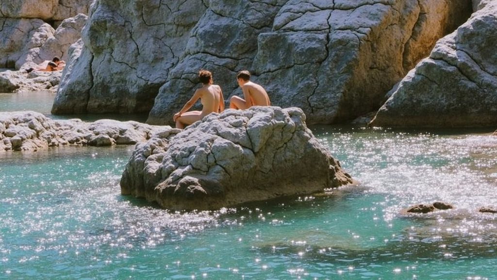 Detalle del agua en Nudist beach, Trstenik, Croacia