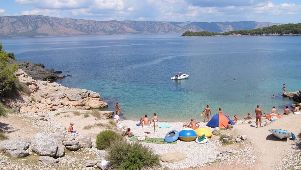 Oleaje en la orilla de Nudist beach, costa de Trstenik