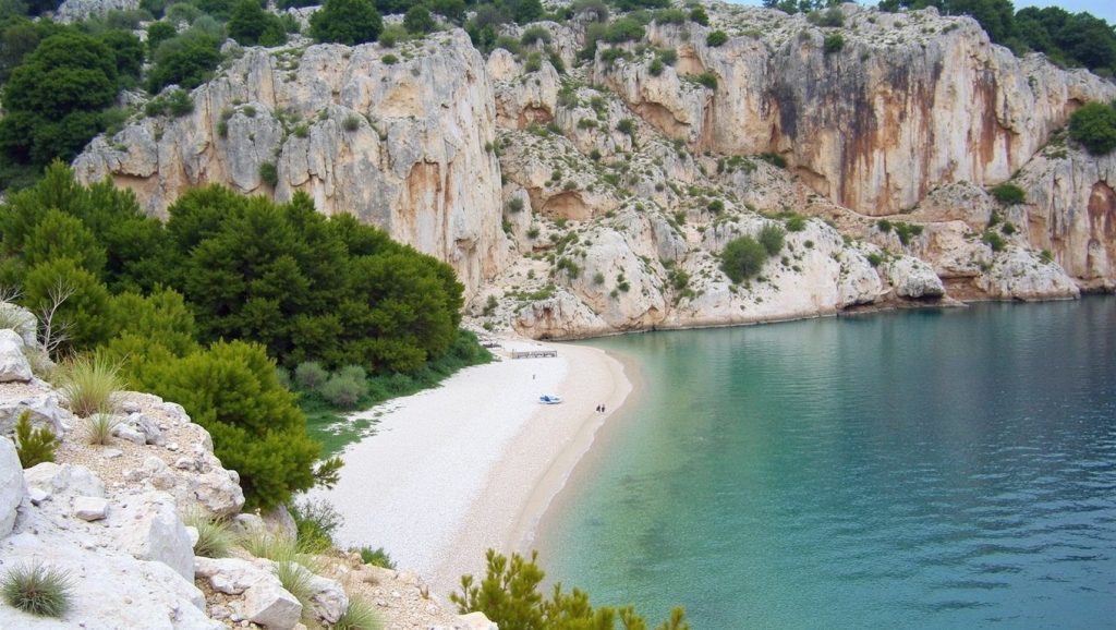 Primer plano de la orilla de Nugal, Makarska