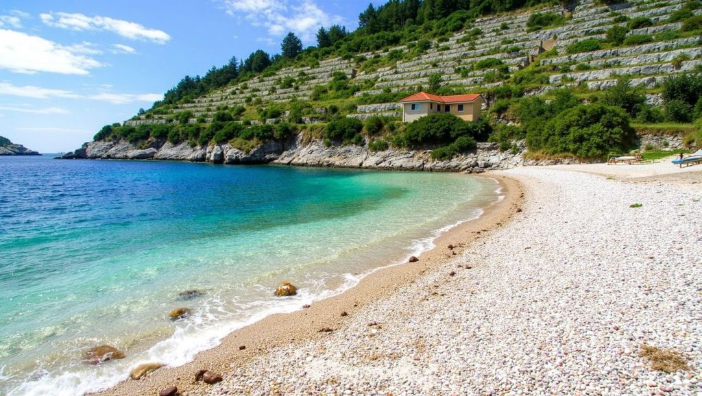 Panorámica de Pavija Luka con cielo despejado, Croacia