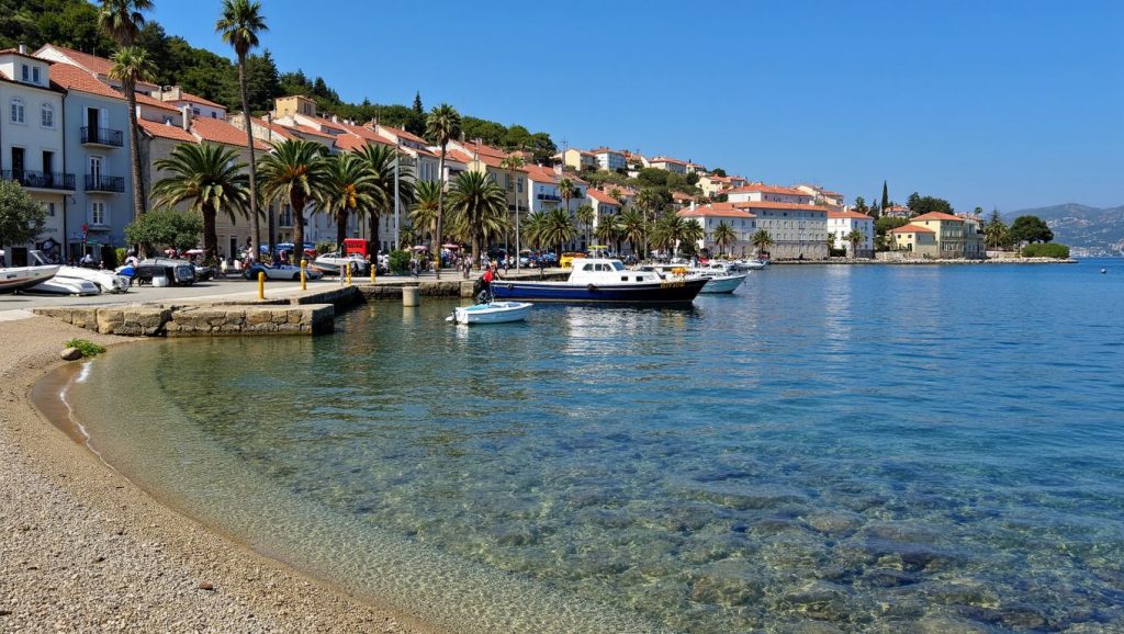 Textura de arena en Pavija Luka, Croacia, Korčula