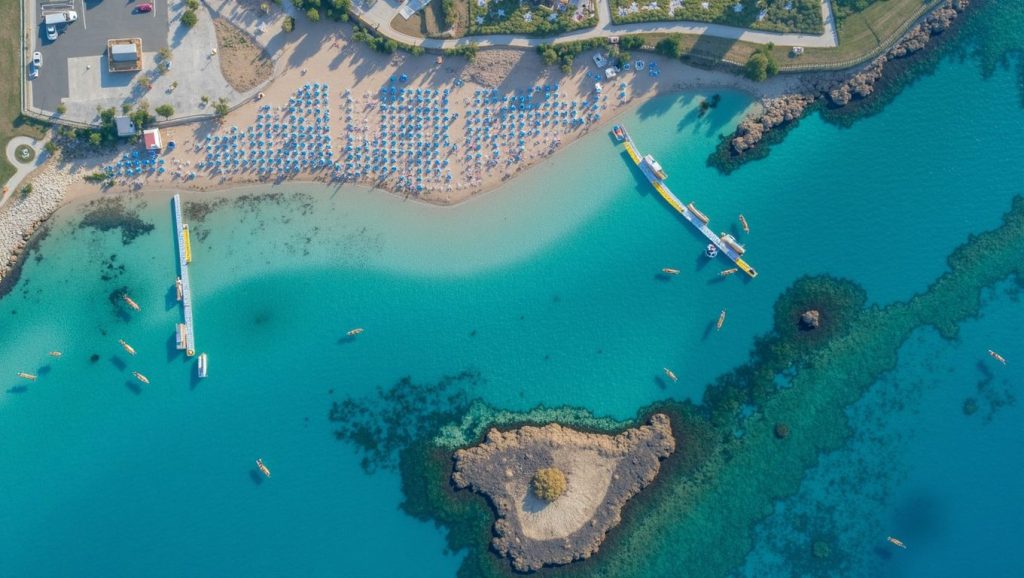 Orilla de Pervolia Beach con olas suaves en ?
