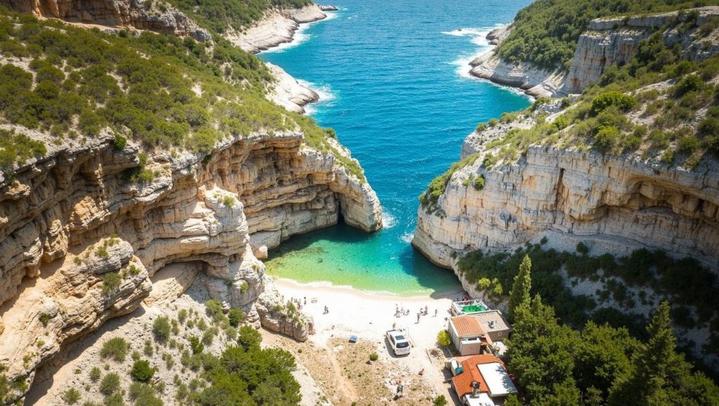 Detalle de arena y agua en Pizdica, Grad Komiža