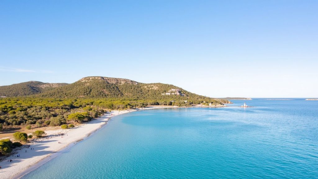 Vista amplia de Plage de Capizzolu en Porto, Córcega