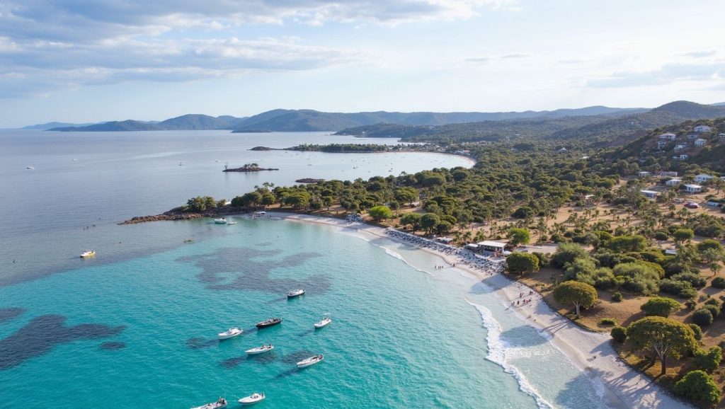 Vista amplia de Plage de Fautea en Porto-Vecchio, Córcega
