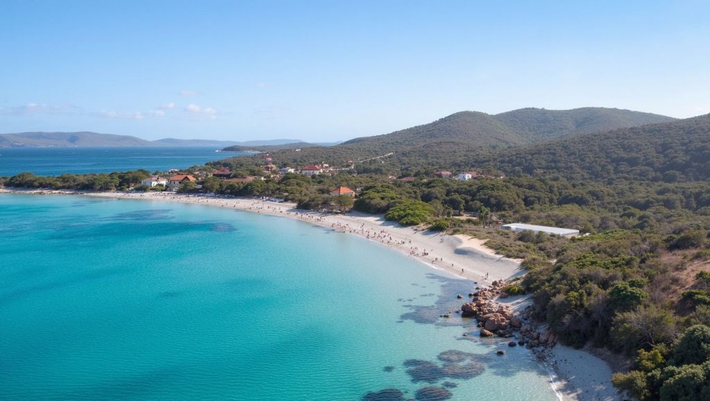 Oleaje en la orilla de Plage de Stagnole, costa de Ajaccio