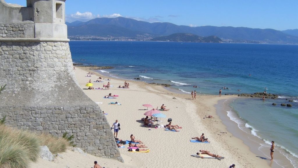 Panorámica completa de Plage du Ruppione, playa de Ajaccio