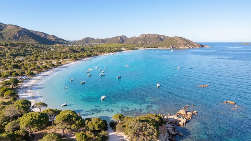 Vista amplia de Plage Emma en Porto-Vecchio, Córcega