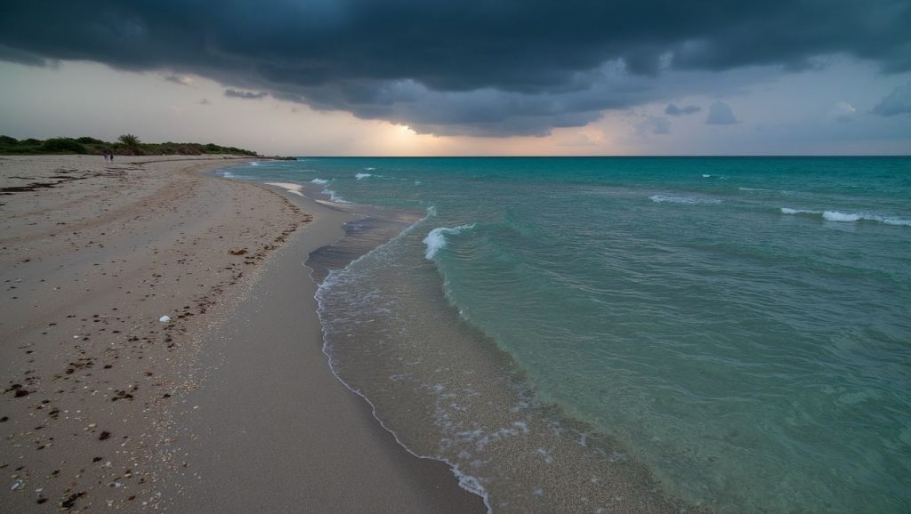 Panorámica de Playa del Perro con cielo despejado, Cayo Coco
