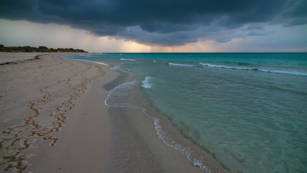 Oleaje en la orilla de Playa El Roteño, costa de La Habana