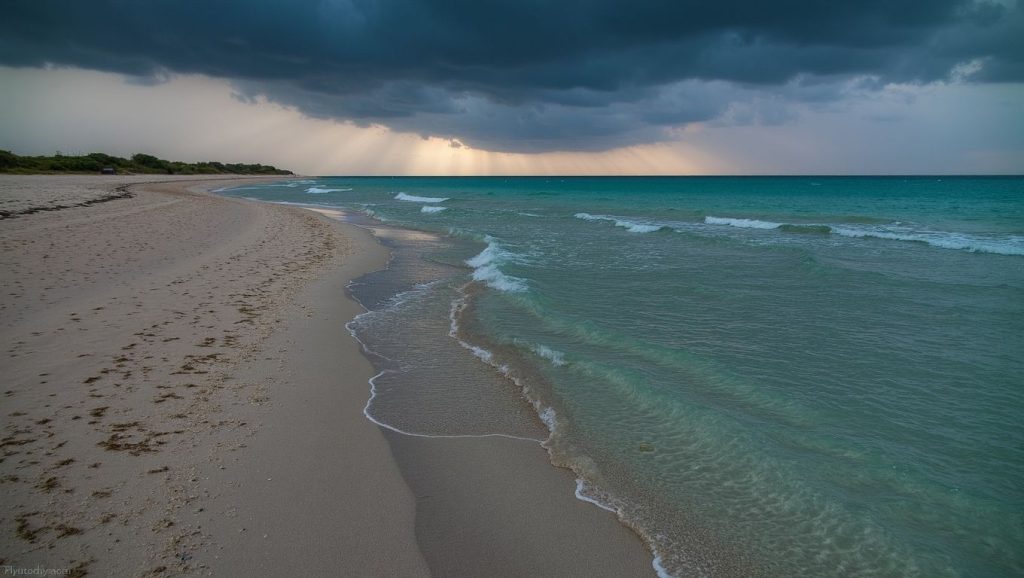 Oleaje en la orilla de Playa La Caimana, costa de Holguín