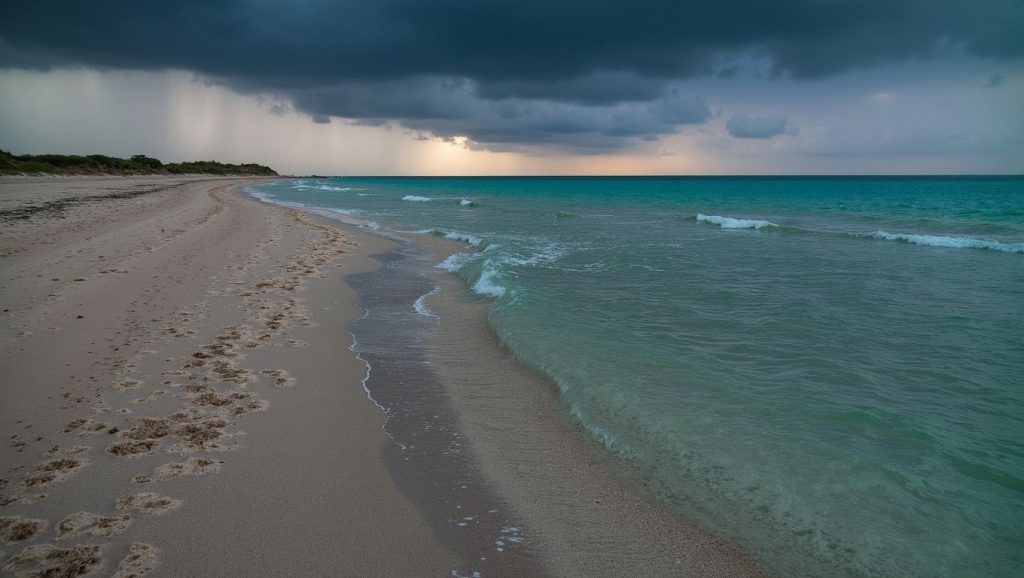 Detalle de arena y agua en Playa Sirena, Cayo Largo