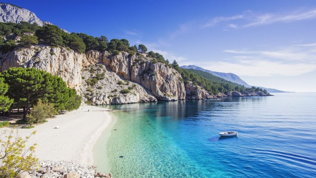 Orilla de Plaža Čerenac con olas suaves en Croacia